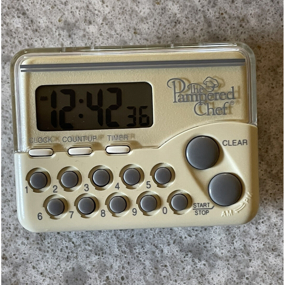Pampered Chef 1900 Digital Kitchen Clock and Timer Retired WORKING w New Battery